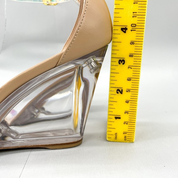 Stuart Weitzman Womens 8.5 Nudistlucite Clear Wedge Sandals Iridescent Strap - Picture 5 of 12